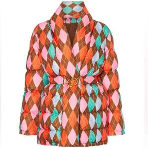 EUC $450 Rachel Antonoff Colorful Argyle Belted Puffer - Size Small